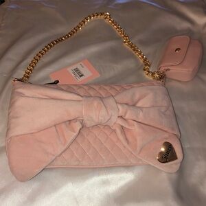 Juicy Couture Quilted Pink Diamond Tied With A Bow Shoulder Bag + Bow Accent NWT
